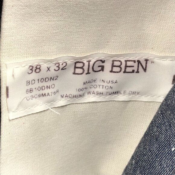 Big Ben Mens Denim Bib Overalls 38x32 Blue 100% Cotton Straight Leg Retro Y2K - Picture 3 of 14